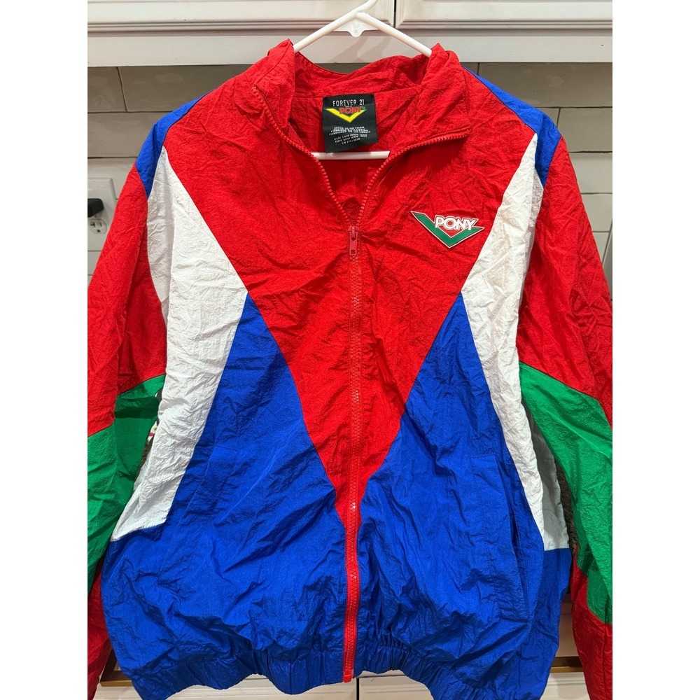 forever 21 vtg pony nylon full zip‎ jacket multicolored medium